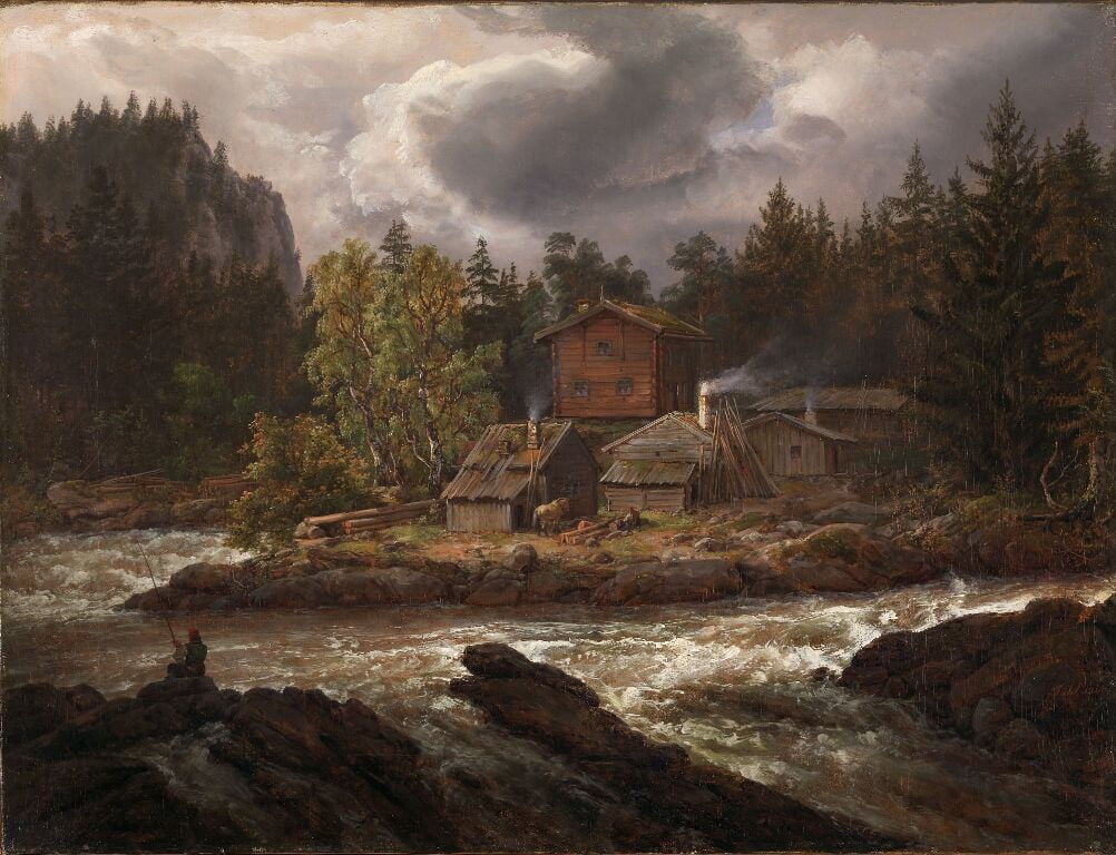 Vue de Hønefossen par Johan Christian Dahl, 1847. Image: Musée national de Norvège.