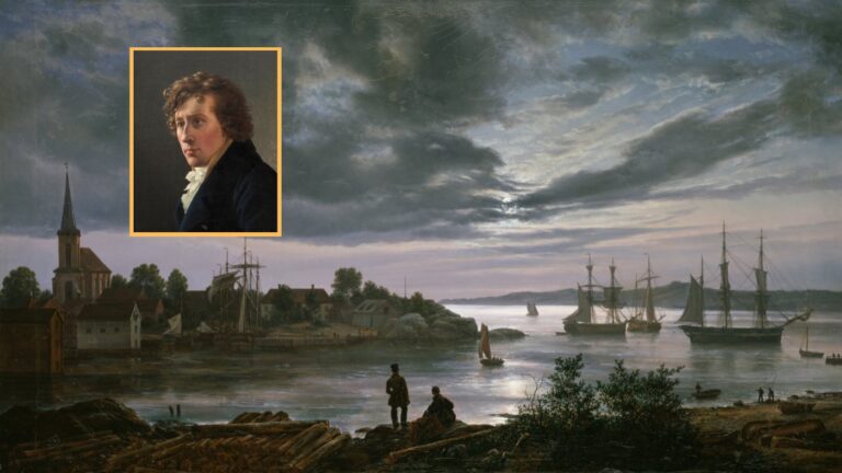 «Larvik Harbor in Moonlight» par Johan Christian Dahl.