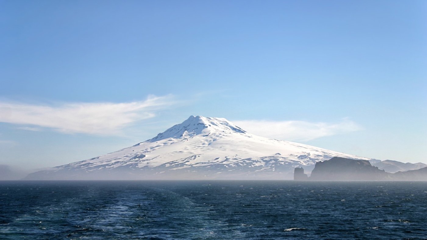 The striking volcano seen upon approach to Jan Mayen.
