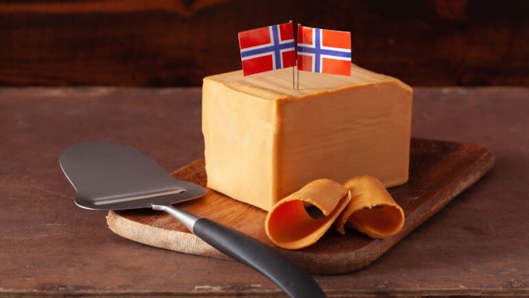 Bloc de Norvège de fromage brun.