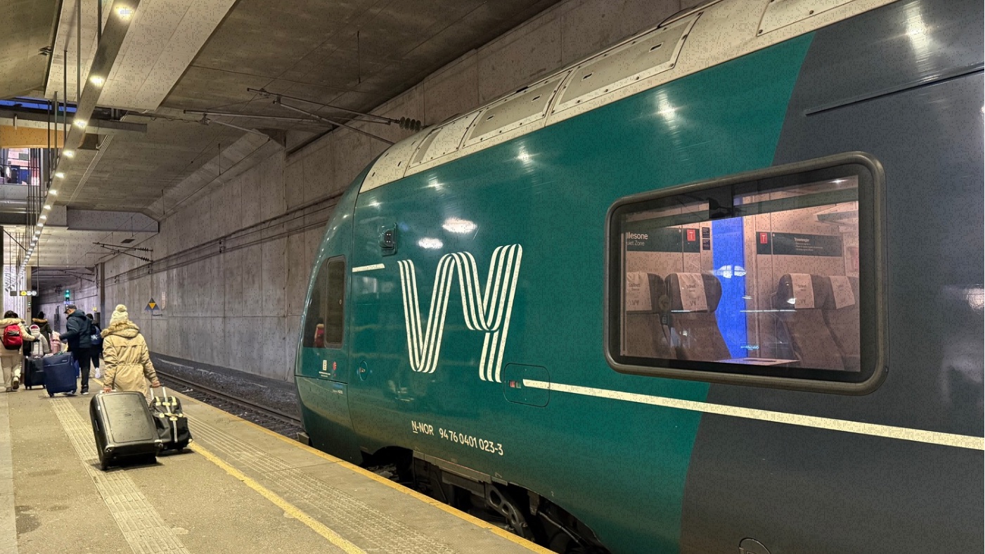 Vy train at Oslo Airport. Photo: David Nikel.