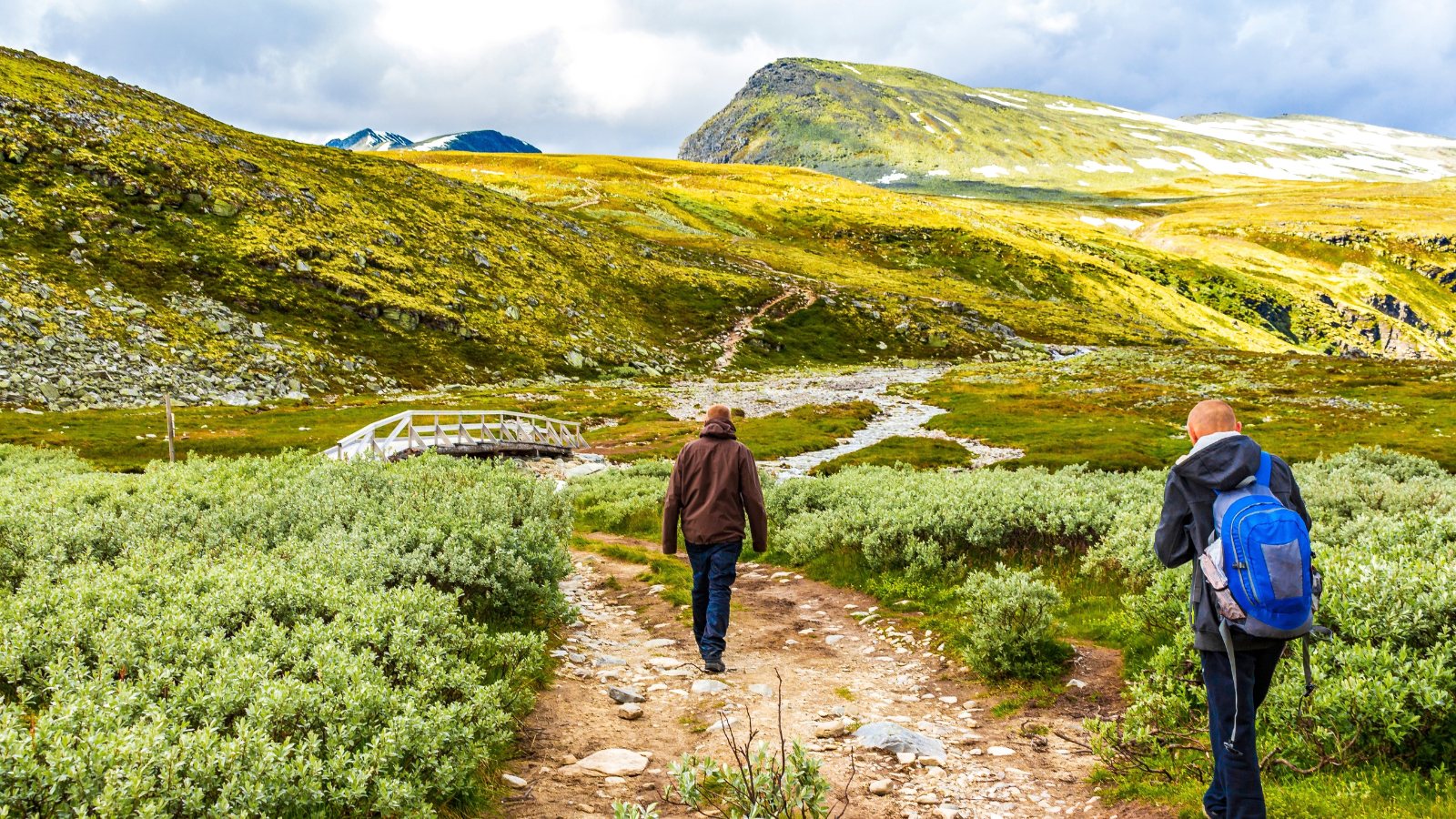 Two hikers in Ringbu, part of Rondane National Park in Norway.