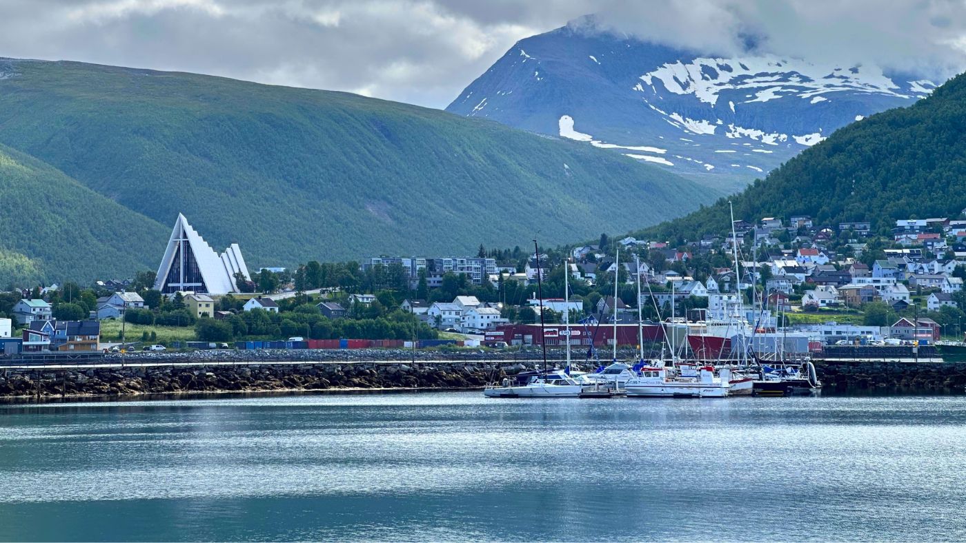 A view of the waterfront in Tromsø, Norway, featuring the Arctic Cathedral. Photo: David Nikel.